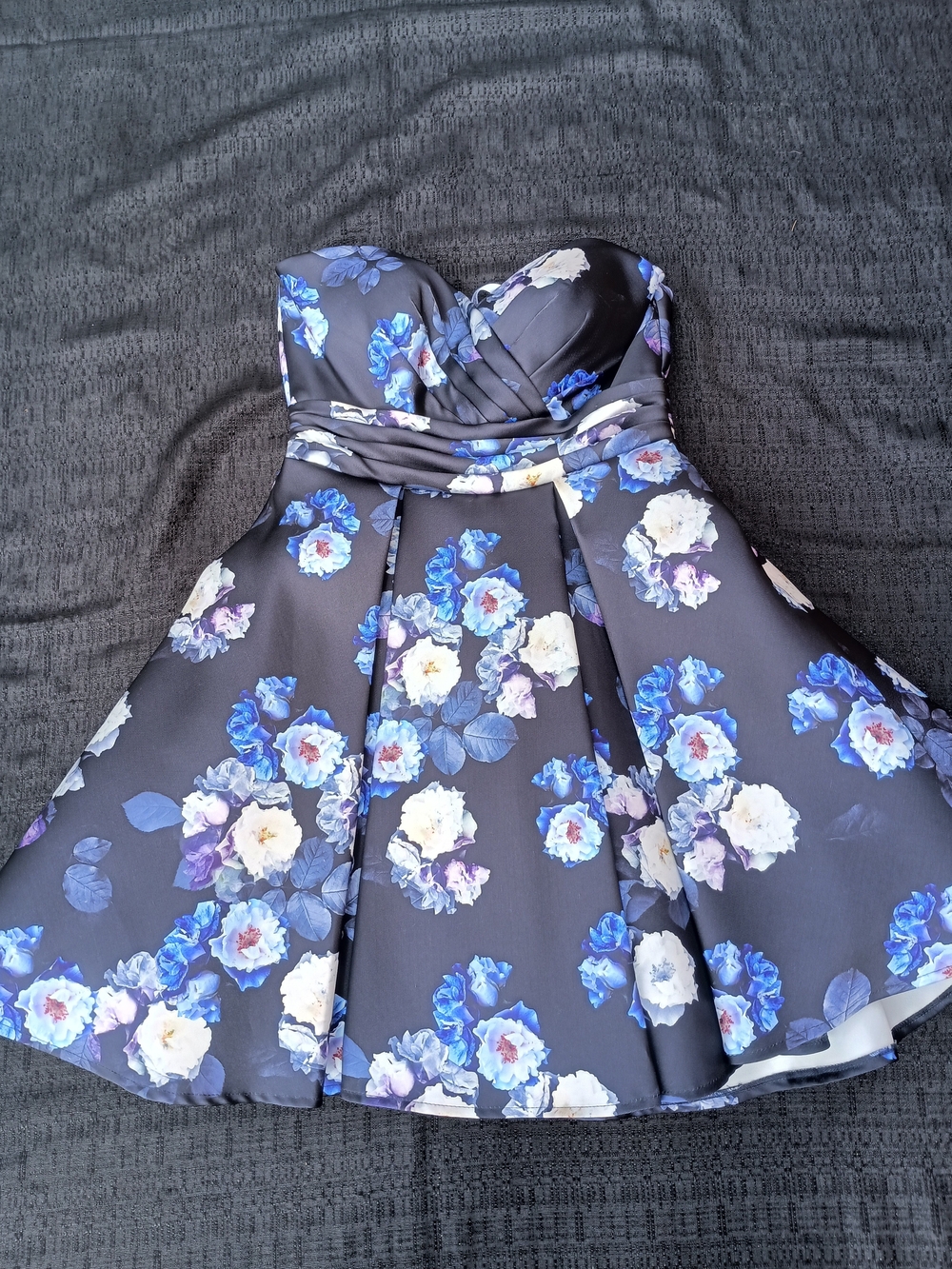 Chi Chi London Strapless Floral Skater Dress in Navy, Blue and White